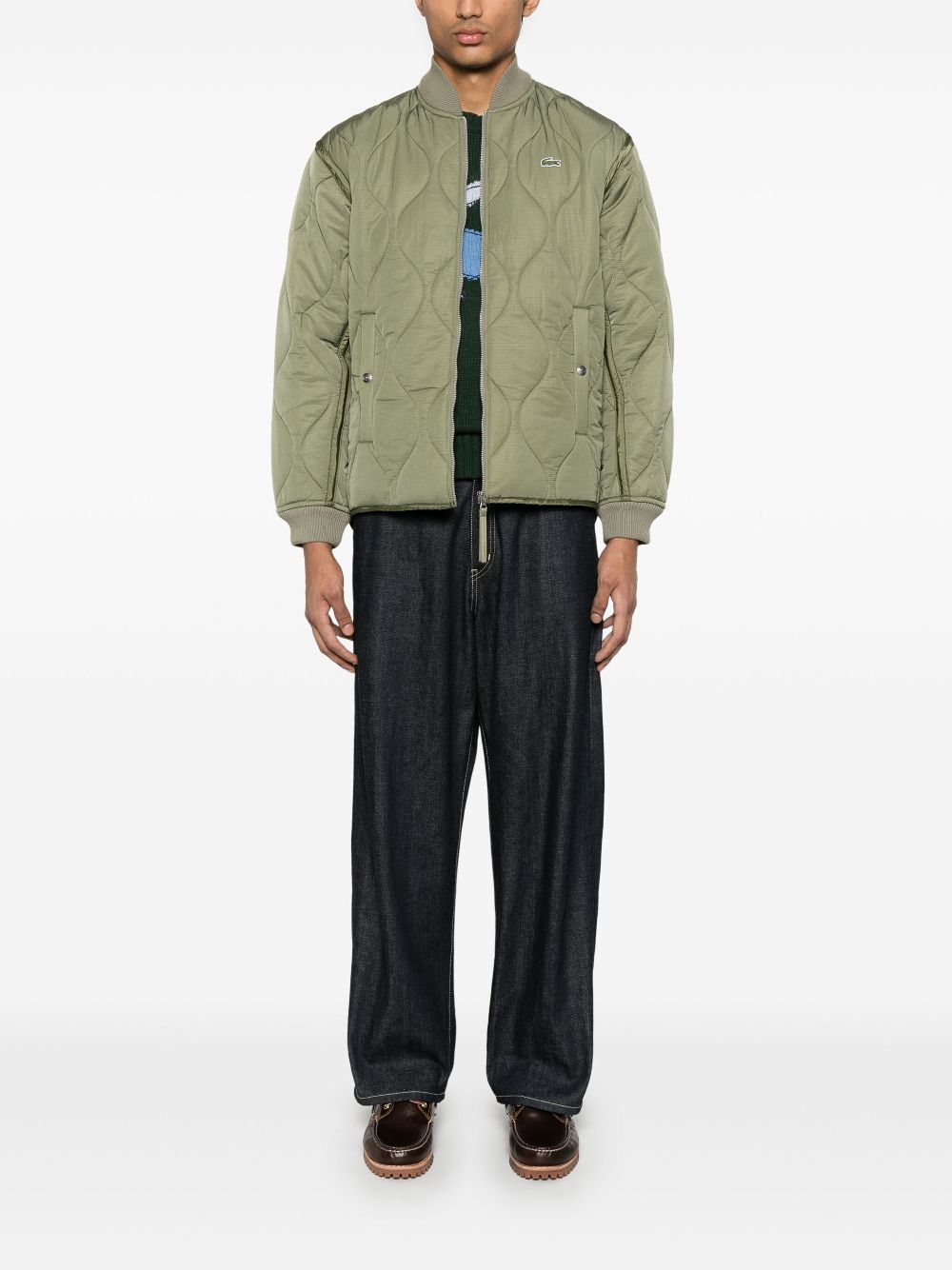 Maison-Kitsune Down Jackets Men Lacoste logo-embroidered Waterproof Jacket Green