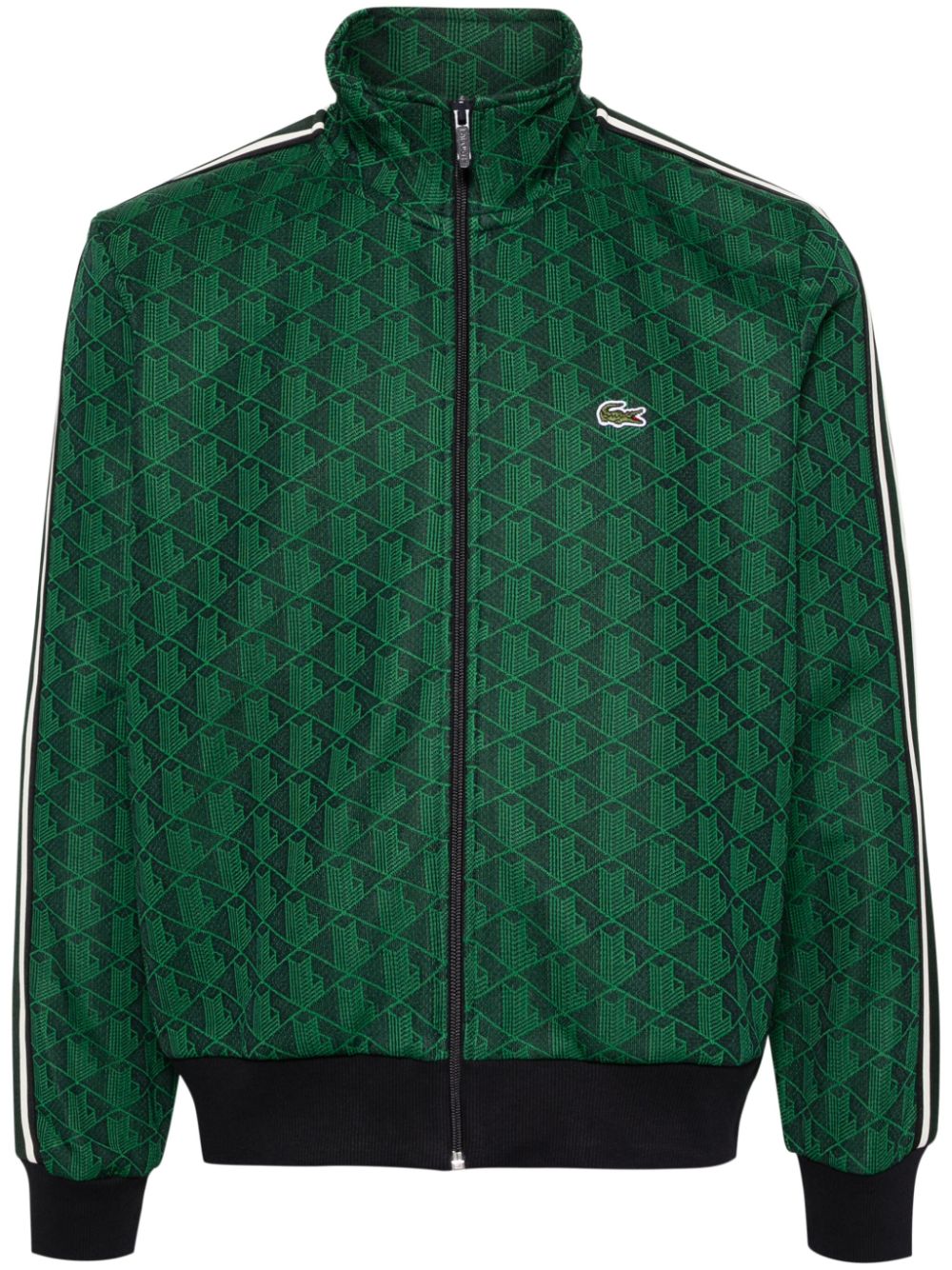 Maison-Kitsune Sweatshirts Men Lacoste monogram-jacquard Zipped Sweatshirt Green