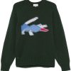 Maison-Kitsune Knitted Sweaters Men Lacoste crocodile-pattern Wool Sweater Green