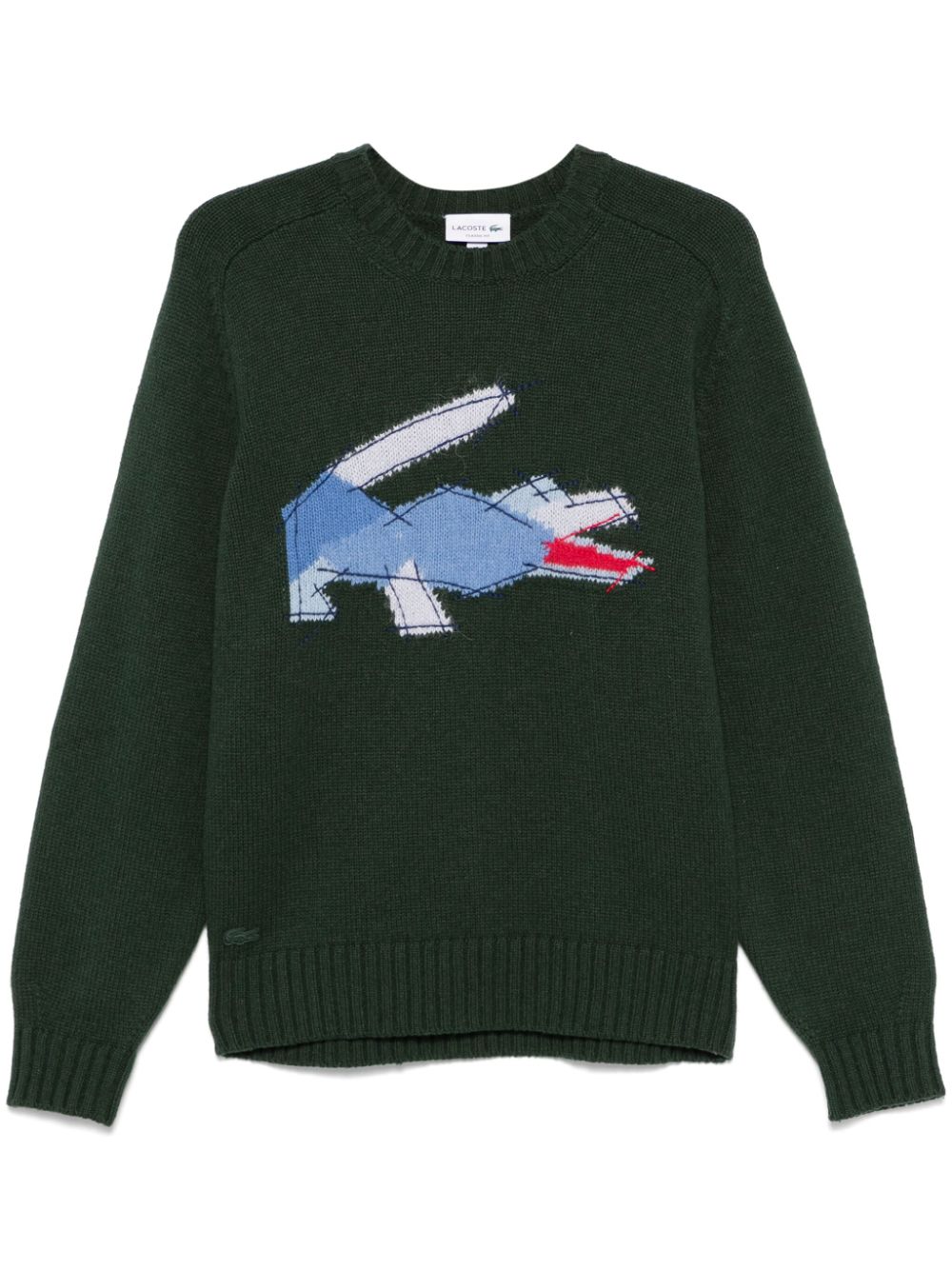 Maison-Kitsune Knitted Sweaters Men Lacoste crocodile-pattern Wool Sweater Green