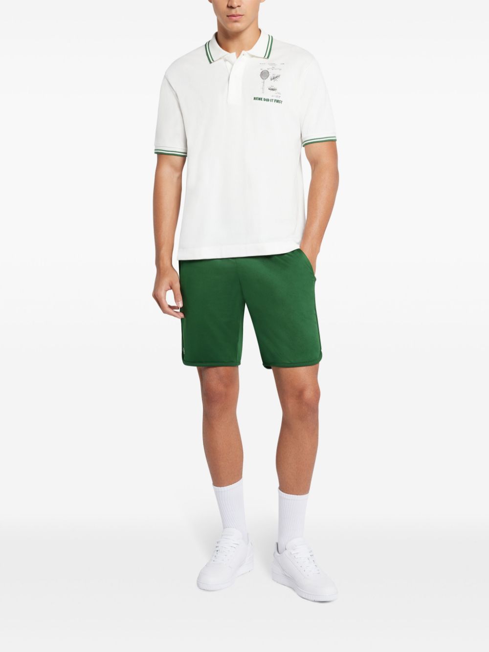 Maison-Kitsune Lacoste slogan-embroidered Cotton Polo Shirt White Men Polo Shirts