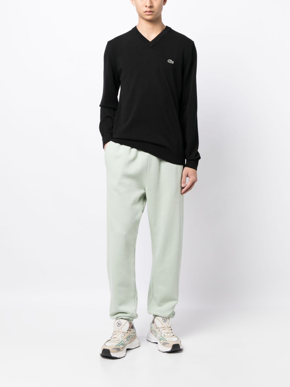 Lacoste logo-embroidered fine-ribbed Jumper Black Men Knitted Sweaters Maison-Kitsune
