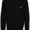 Lacoste logo-embroidered fine-ribbed Jumper Black Men Knitted Sweaters Maison-Kitsune