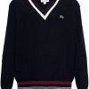 Maison-Kitsune Lacoste Crocodile-patch Wool Jumper Black Men Knitted Sweaters