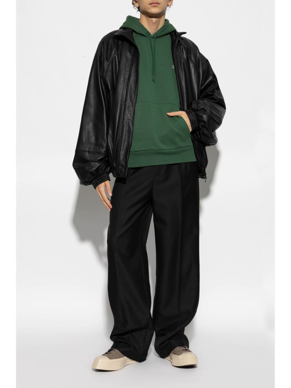 Maison-Kitsune Hoodies Men Lacoste Embroidered Fleece Hoodie Green