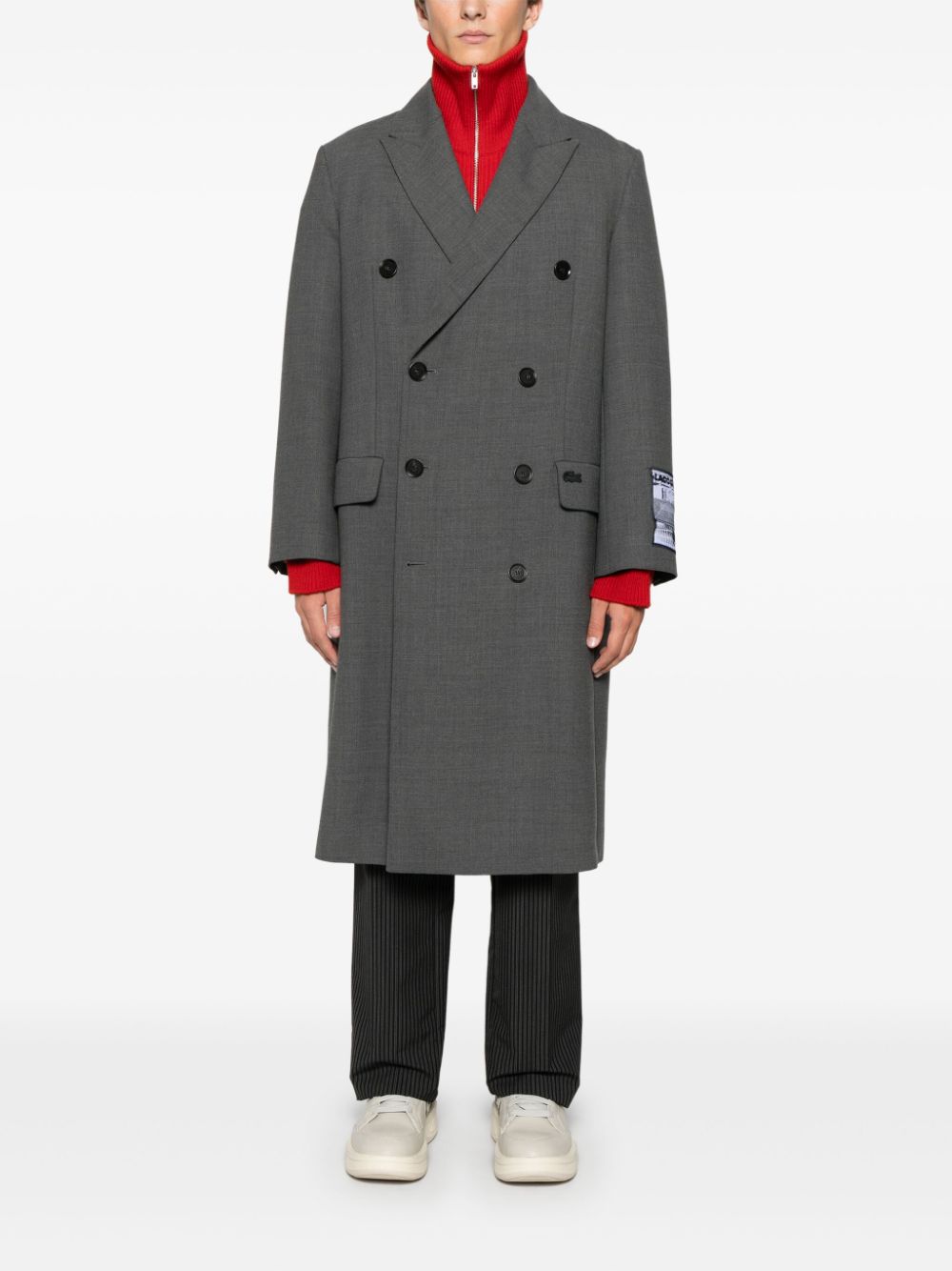 Maison-Kitsune Lacoste double-breasted Coat Grey Men Double Breasted Coats