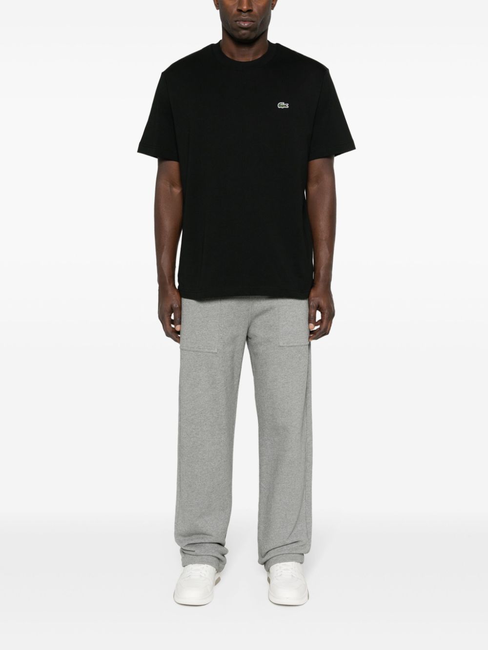 Maison-Kitsune T-Shirts Men Lacoste logo-patch Cotton T-shirt Black
