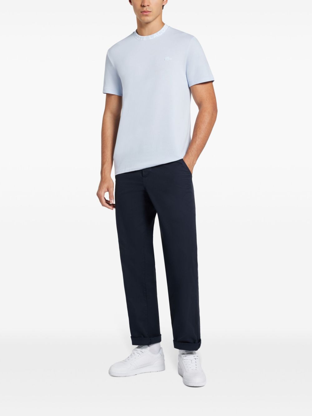 Maison-Kitsune Lacoste logo-collar Cotton Piqué T-shirt Blue Men T-Shirts