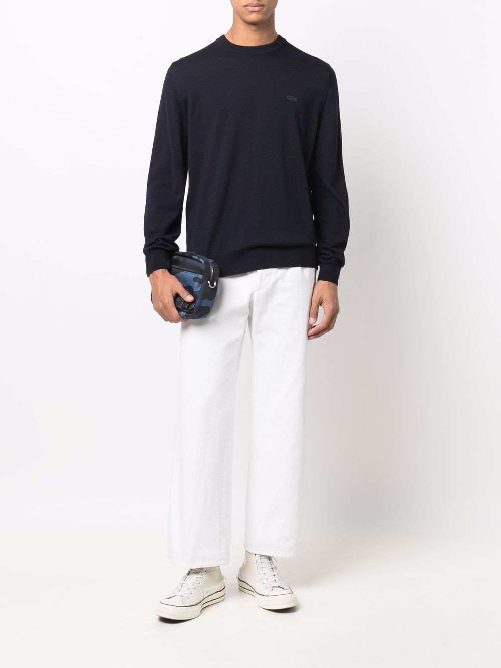 Lacoste Logo Embroidered Jumper Blue Men Knitted Sweaters Maison-Kitsune