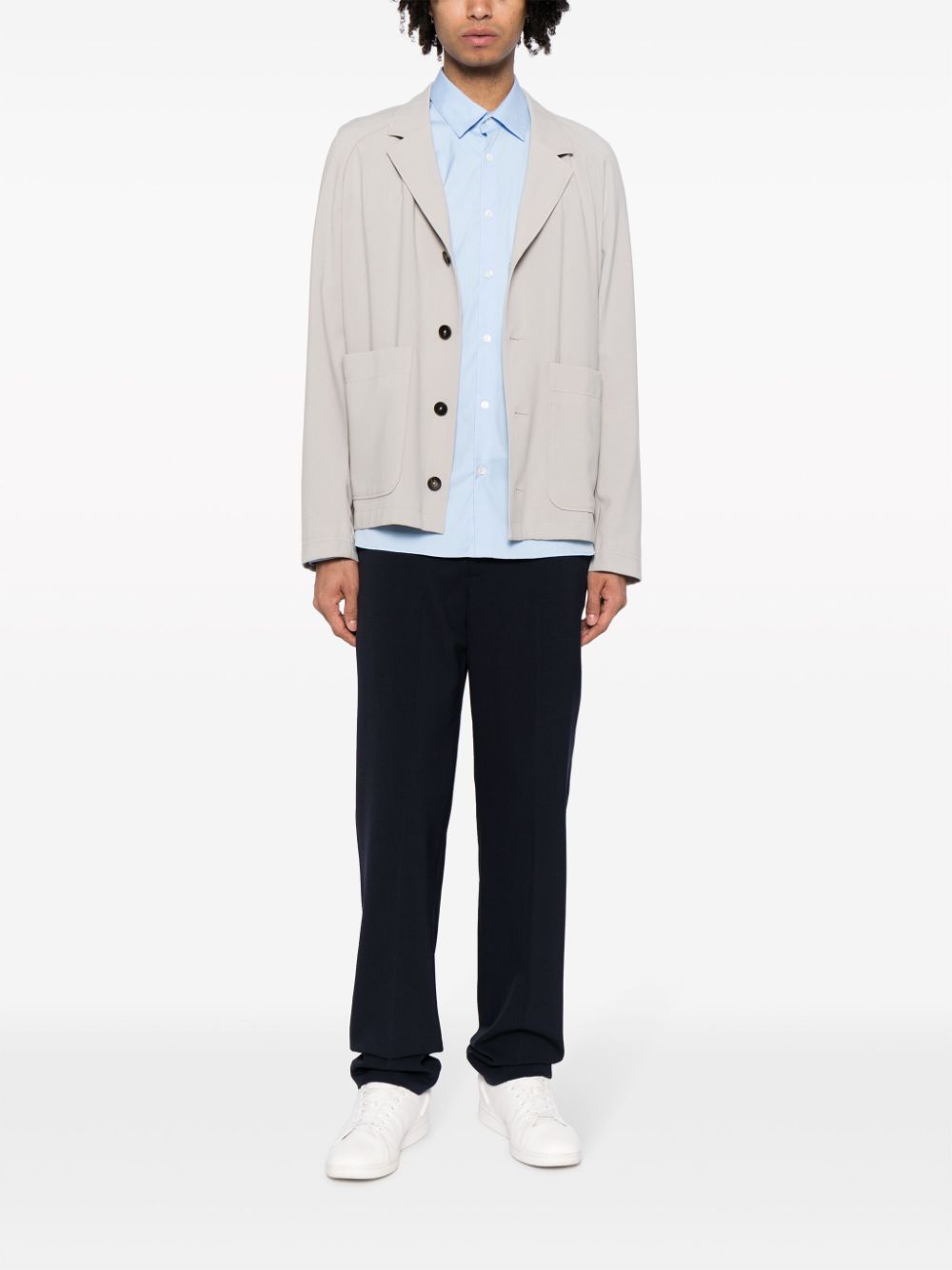 Lacoste logo-patch cotton-blend Shirt Blue Maison-Kitsune Men Shirts