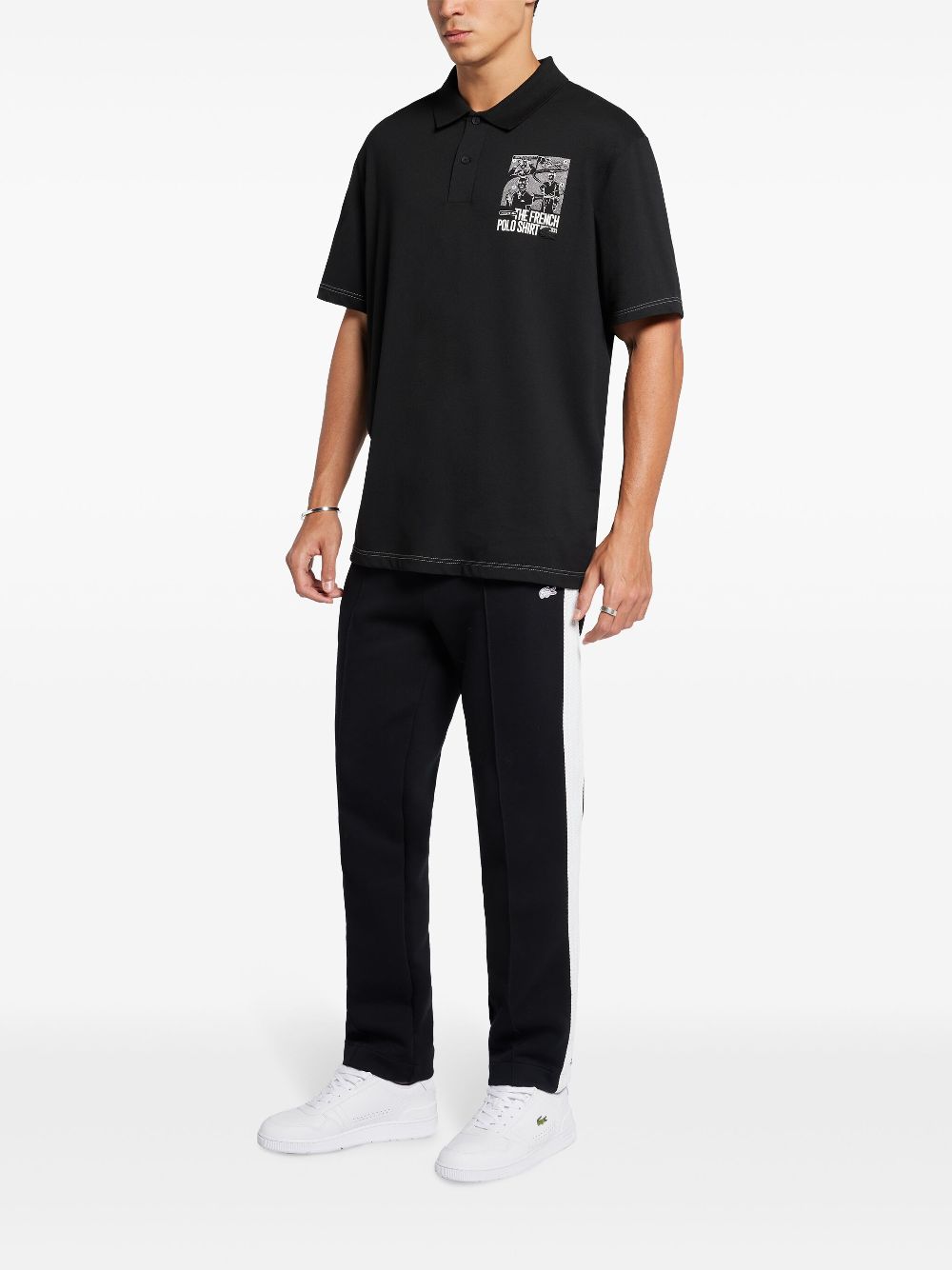 Maison-Kitsune Polo Shirts Men Lacoste Movement graphic-print Polo Shirt Black