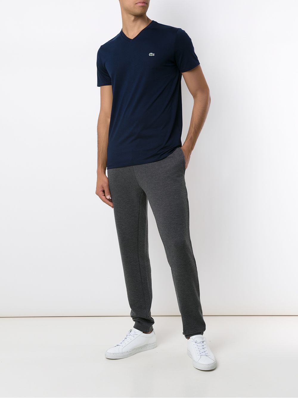 Lacoste logo-appliqué V-neck Cotton T-shirt Blue Maison-Kitsune Men T-Shirts