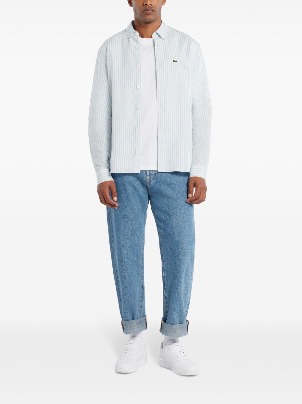 Lacoste logo-appliqué Striped Shirt Blue Men Shirts Maison-Kitsune