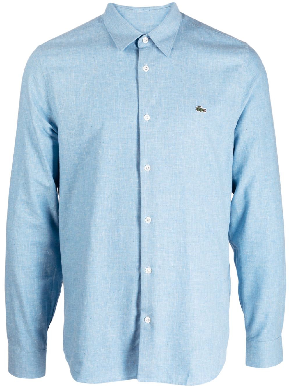 Men Shirts Maison-Kitsune Lacoste Crocodile logo-patch slub-texture Shirt Blue