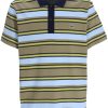 Maison-Kitsune Polo Shirts Men Lacoste Striped Cotton Polo Shirt Green