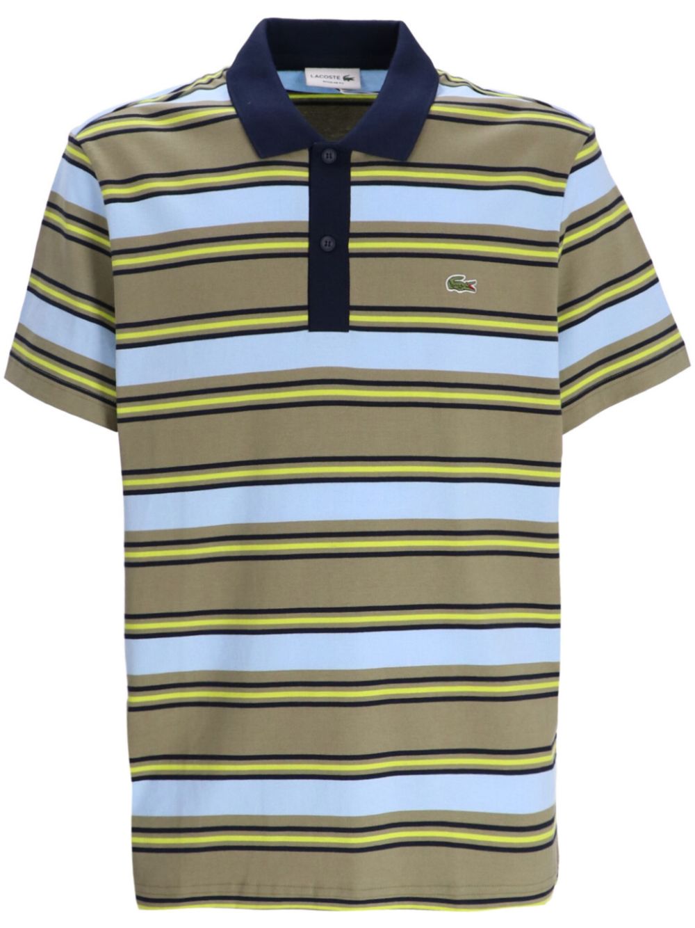 Maison-Kitsune Polo Shirts Men Lacoste Striped Cotton Polo Shirt Green