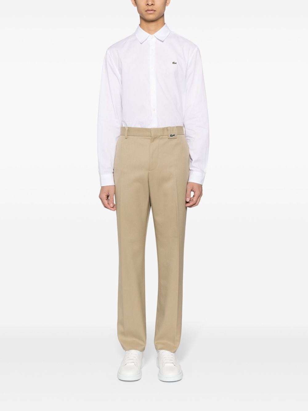 Lacoste logo-embroidered mid-rise Chinos Brown Maison-Kitsune Men Chinos