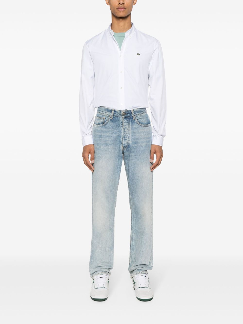 Maison-Kitsune Shirts Men Lacoste logo-patch Cotton Shirt White