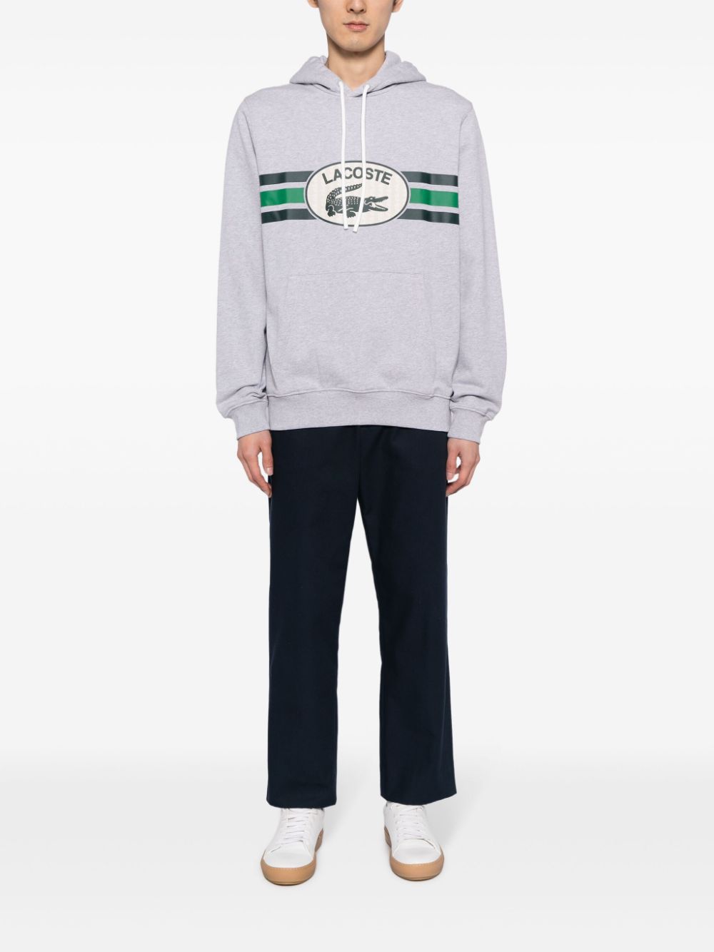 Maison-Kitsune Lacoste logo-print Cotton Hoodie Grey Men Hoodies