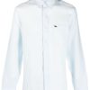 Maison-Kitsune Shirts Men Lacoste logo-embroidered Linen Shirt Blue