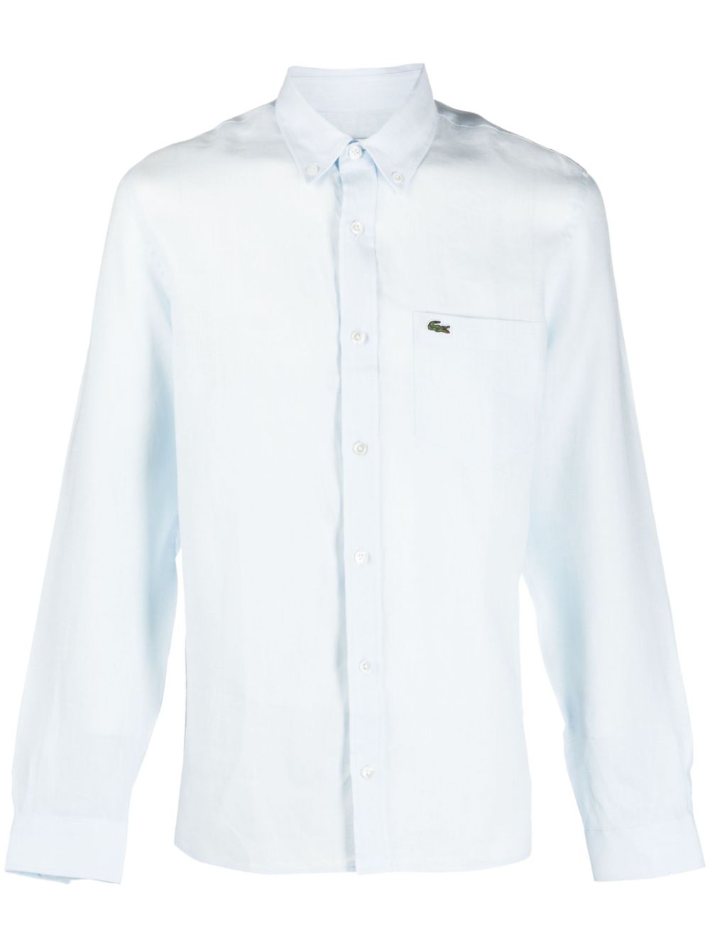 Maison-Kitsune Shirts Men Lacoste logo-embroidered Linen Shirt Blue