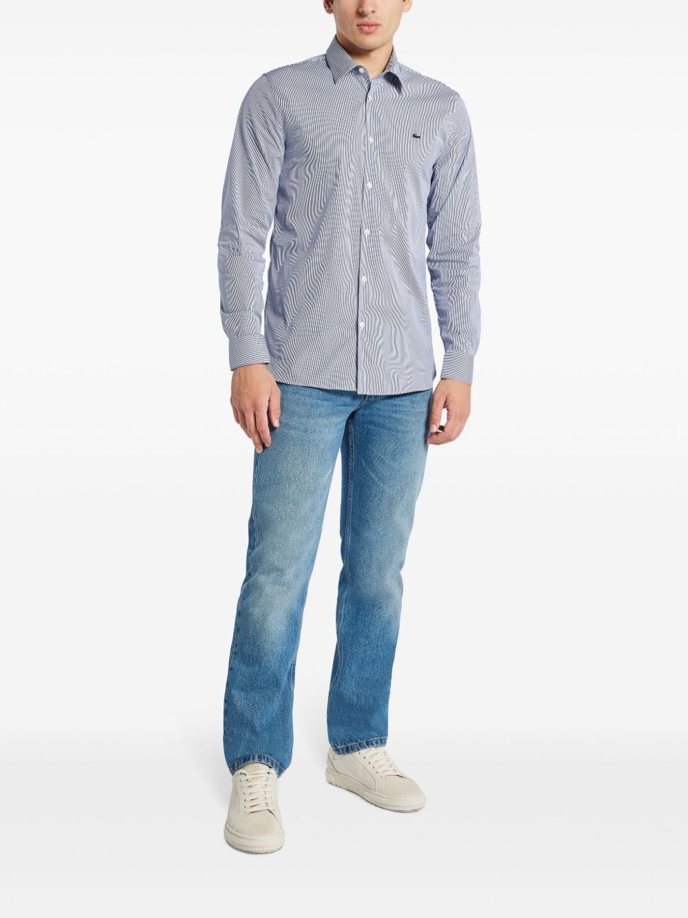 Maison-Kitsune Shirts Men Lacoste Striped Poplin Shirt Blue