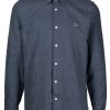 Lacoste logo-patch long-sleeve Chambray Shirt Blue Maison-Kitsune Men Shirts