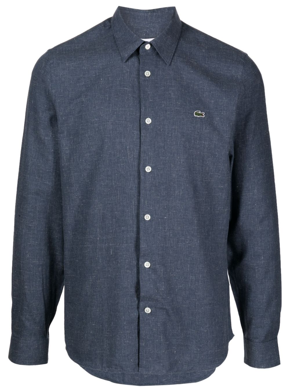 Lacoste logo-patch long-sleeve Chambray Shirt Blue Maison-Kitsune Men Shirts