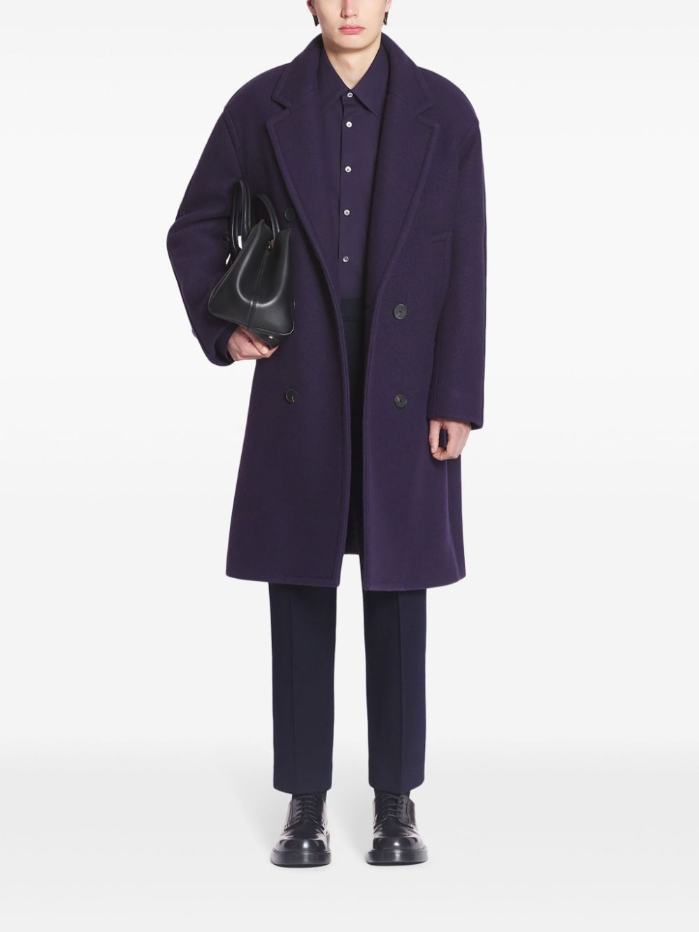 Men Double Breasted Coats Maison-Kitsune Lanvin double-breasted Wool Coat Purple
