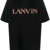 Men T-Shirts Maison-Kitsune Lanvin Curb logo-embroidered Cotton T-shirt Black