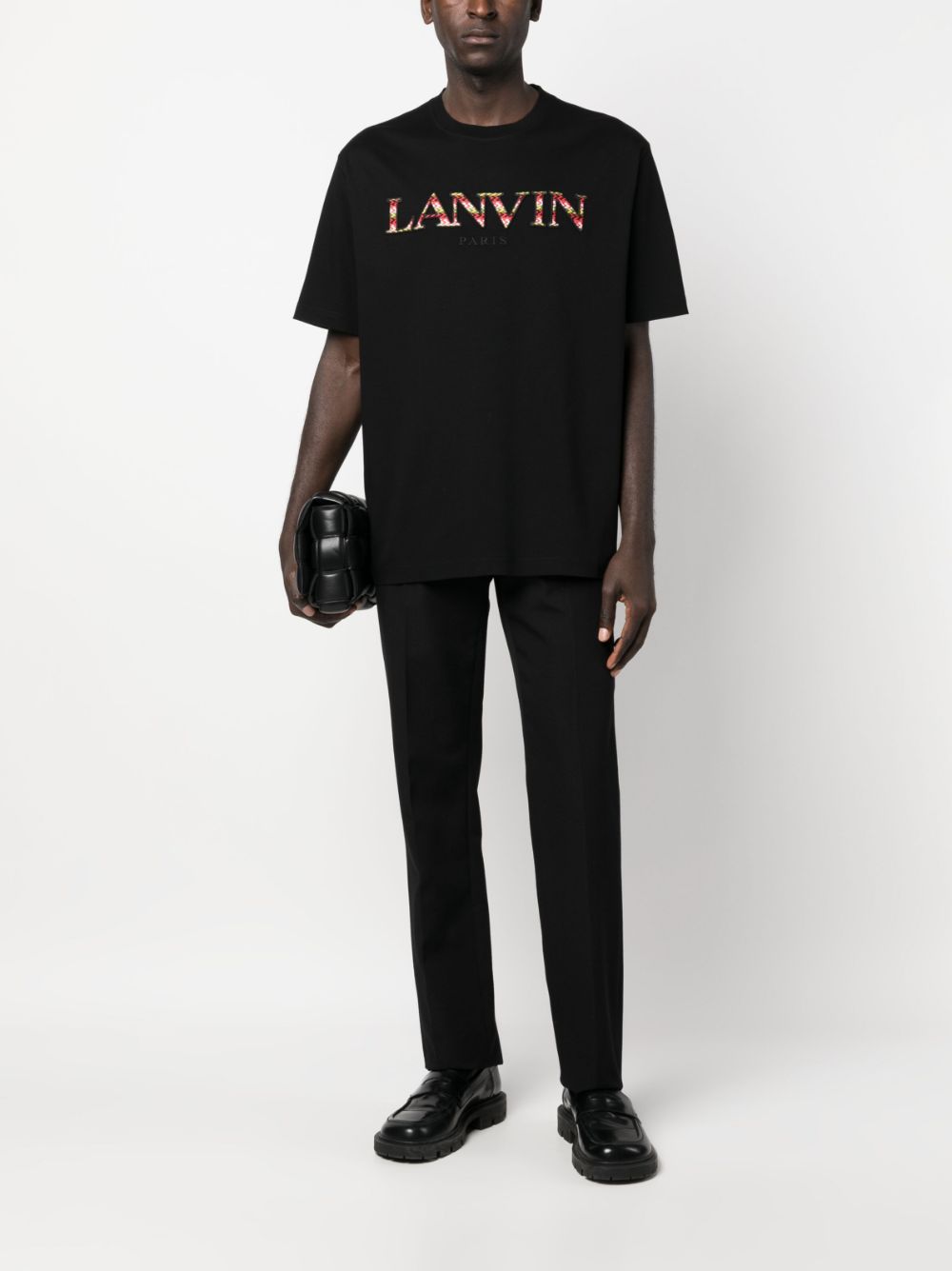 Men T-Shirts Maison-Kitsune Lanvin Curb logo-embroidered Cotton T-shirt Black