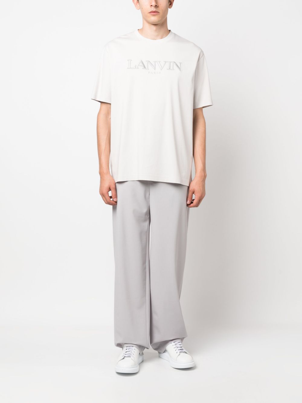Men T-Shirts Maison-Kitsune Lanvin logo-appliqué Cotton T-shirt Grey