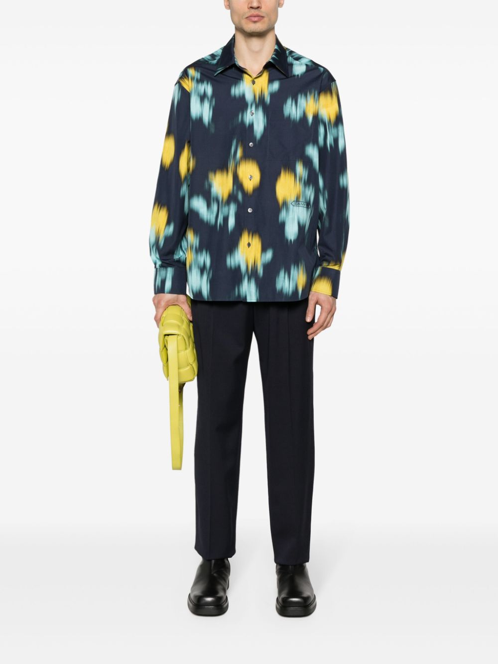 Lanvin Blurred flower-print Cotton Shirt Blue Men Shirts Maison-Kitsune