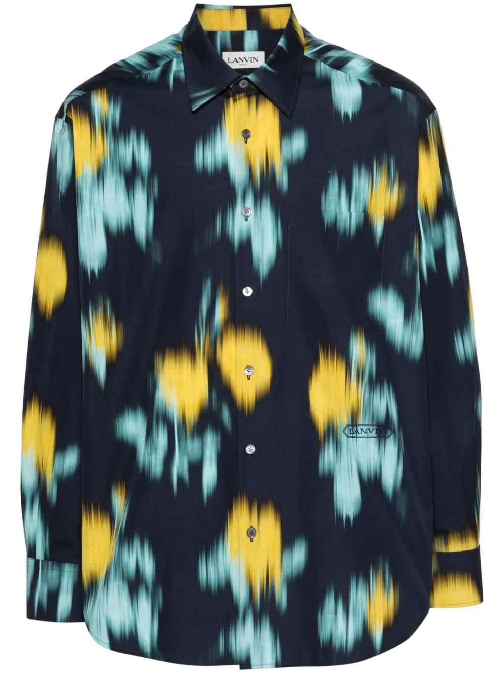 Lanvin Blurred flower-print Cotton Shirt Blue Men Shirts Maison-Kitsune