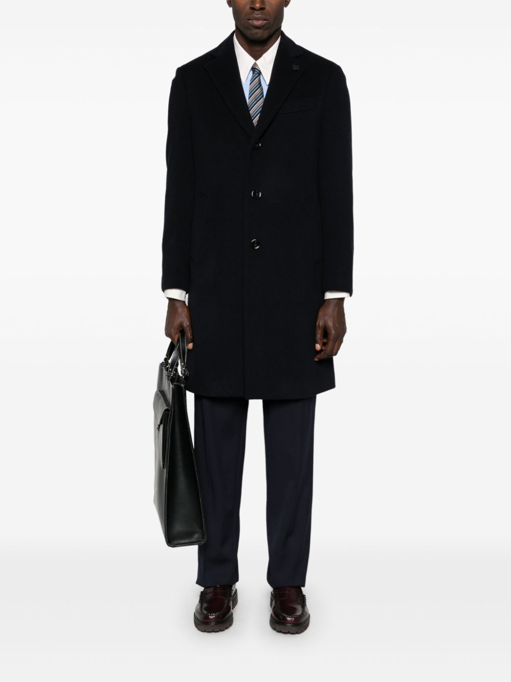 Men Single Breasted Coats Maison-Kitsune Lardini Wool Coat Blue