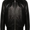 Men Leather Jackets Maison-Kitsune Lardini Leather Bomber Jacket Black