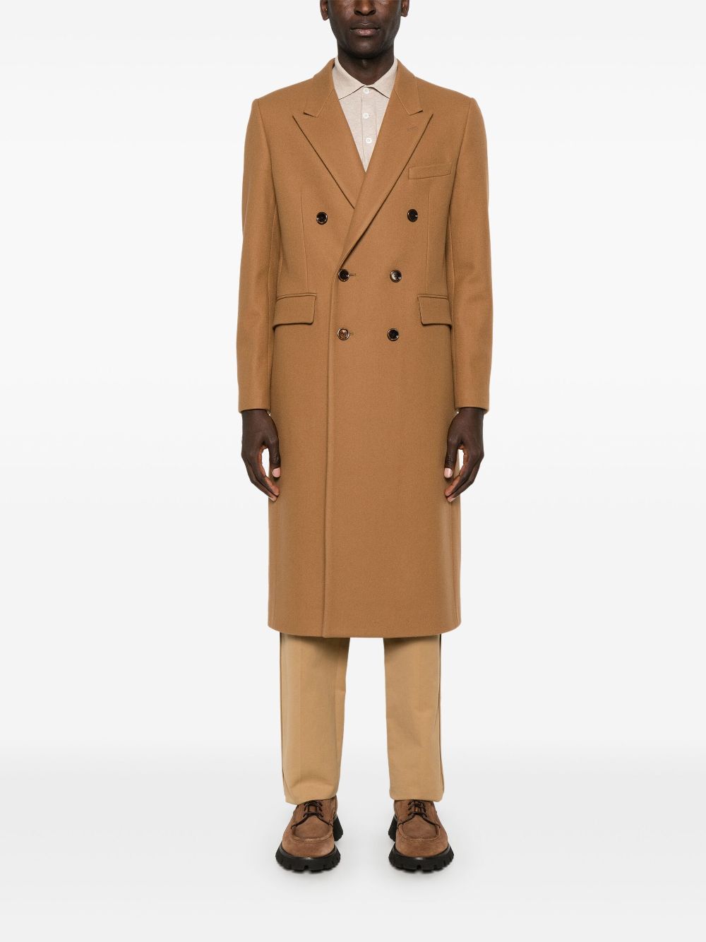 Maison-Kitsune Double Breasted Coats Men Lardini double-breasted Coat Brown