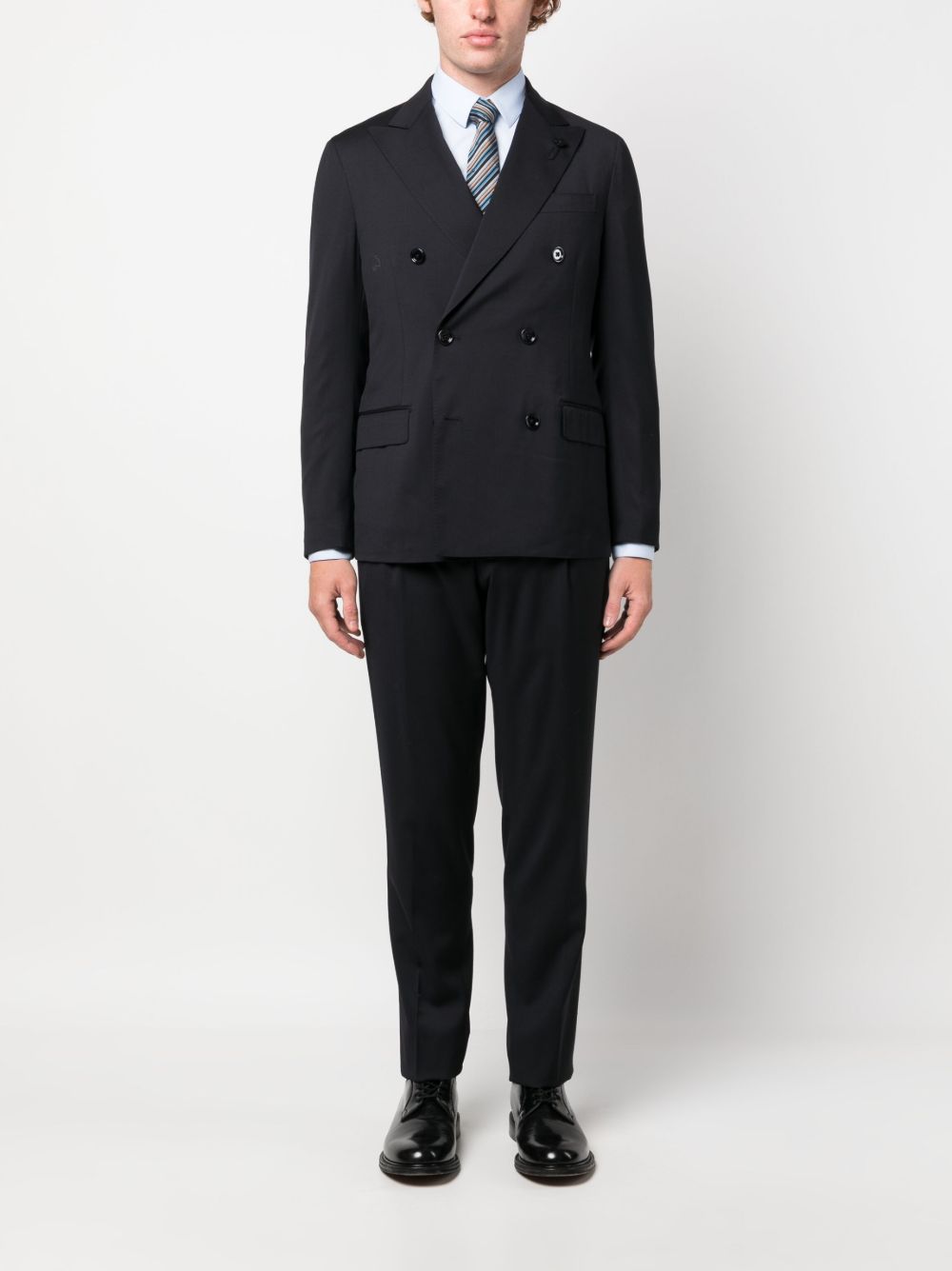 Maison-Kitsune Double Breasted Suits Men Lardini peak-lapel double-breasted Suit Blue