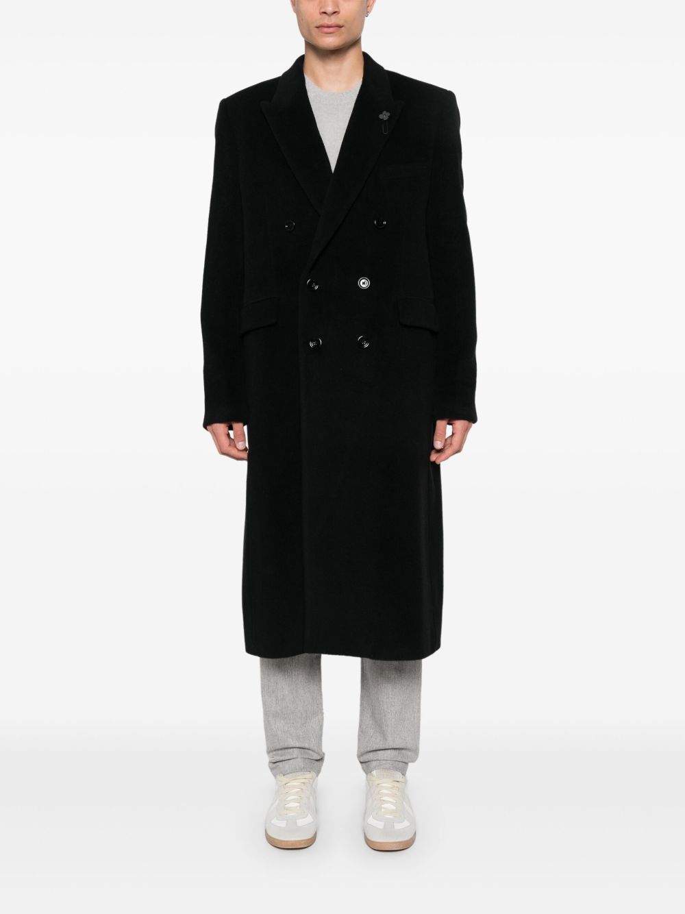 Lardini Wool Coat Black Men Double Breasted Coats Maison-Kitsune