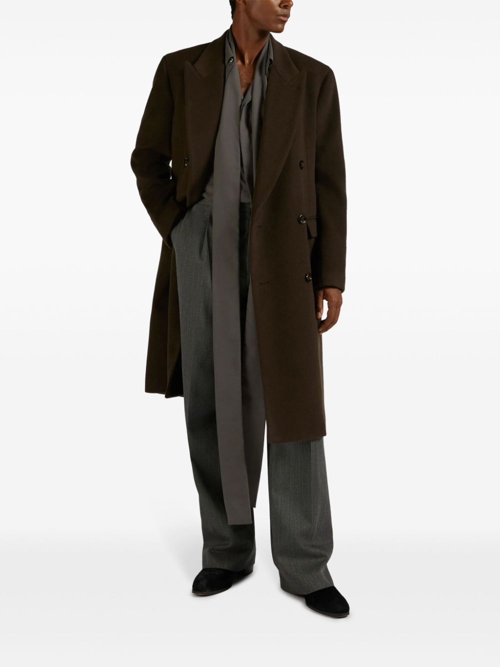 Lardini Virgin Wool double-breasted Coat Brown Men Double Breasted Coats Maison-Kitsune