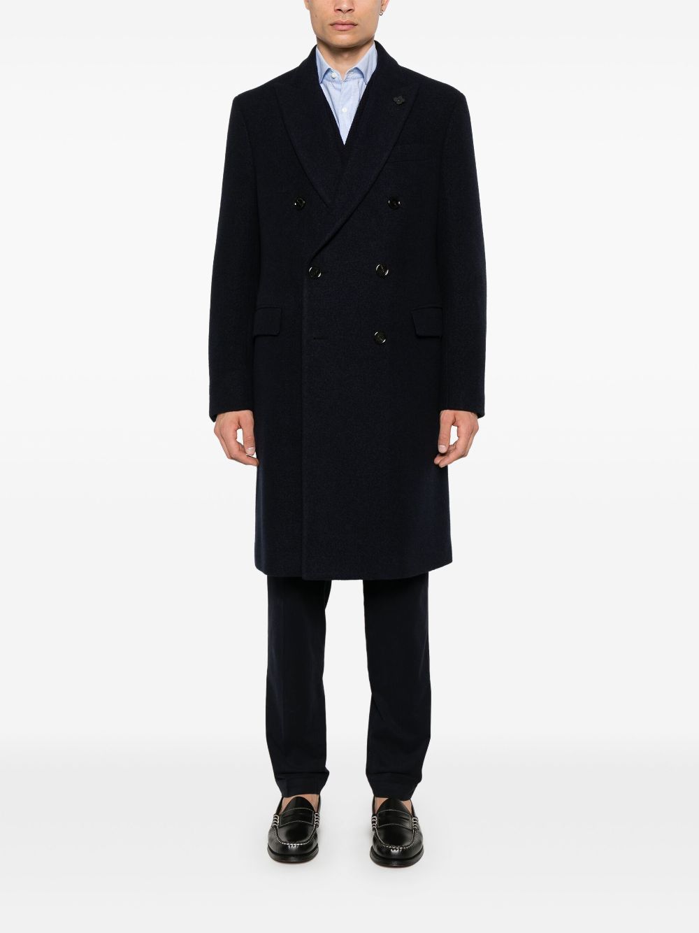 Maison-Kitsune Lardini Felted Coat Blue Men Double Breasted Coats