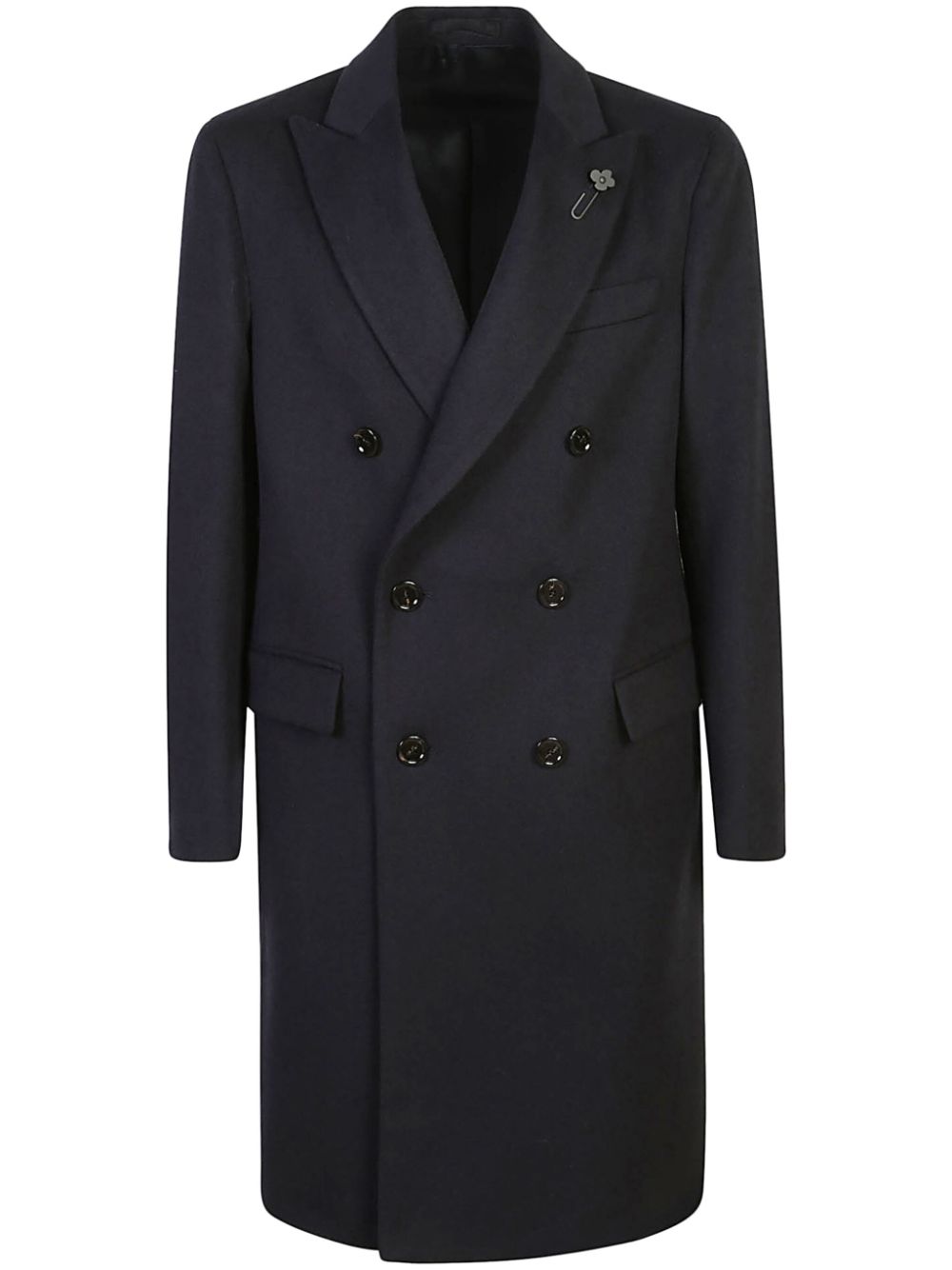 Maison-Kitsune Double Breasted Coats Men Lardini brooch-detail Coat Black