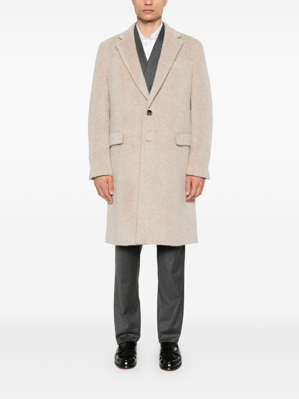 Maison-Kitsune Single Breasted Coats Men Lardini single-breasted Coat Brown