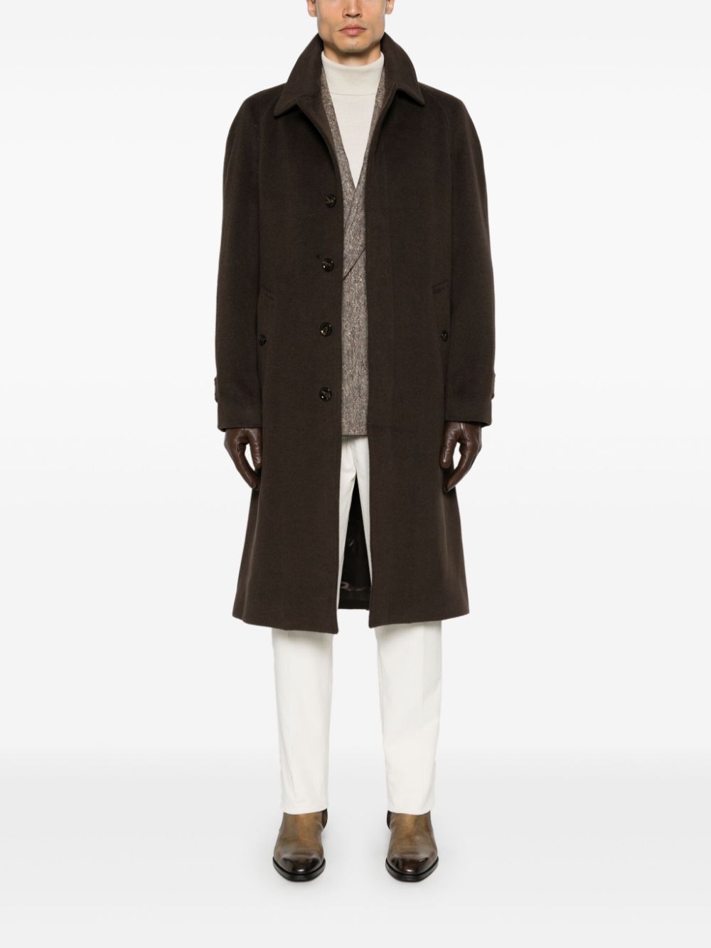 Lardini Wool Coat Brown Men Single Breasted Coats Maison-Kitsune