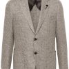 Men Blazers Maison-Kitsune Lardini Interwoven single-breasted Blazer Brown