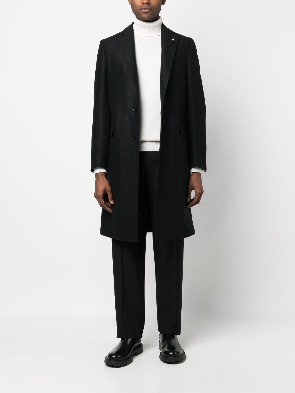 Men Single Breasted Coats Maison-Kitsune Lardini single-breasted Boxy Wool Coat Black