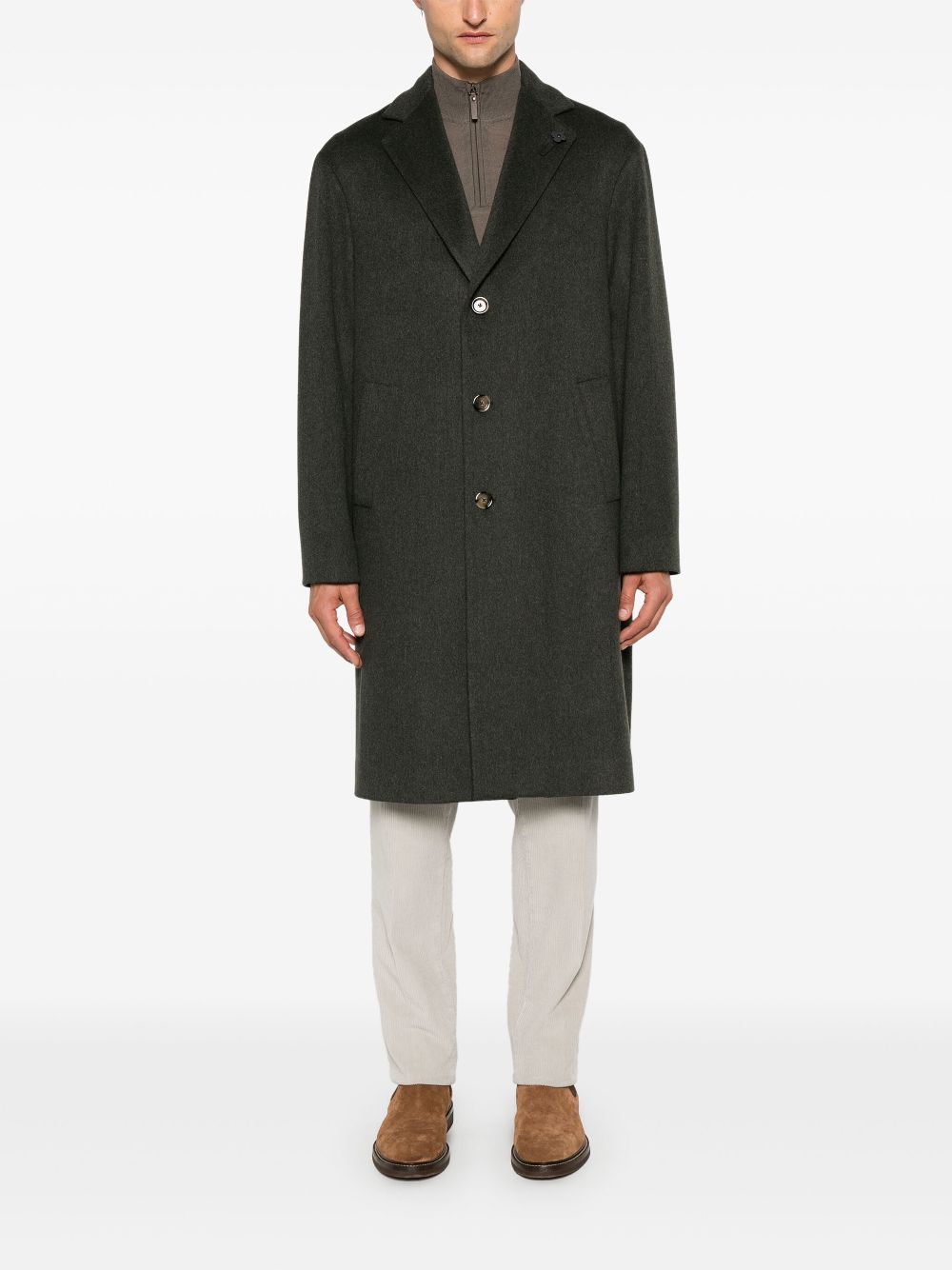 Maison-Kitsune Single Breasted Coats Men Lardini Virgin Wool Coat Green
