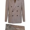 Maison-Kitsune Double Breasted Suits Men Lardini double-breasted two-piece Suit Brown