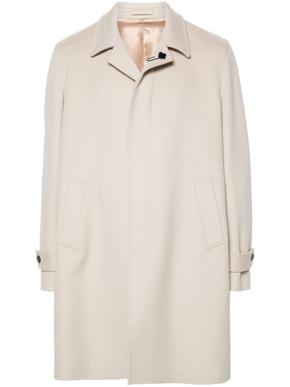 Men Single Breasted Coats Maison-Kitsune Lardini brooch-detail Coat Neutrals