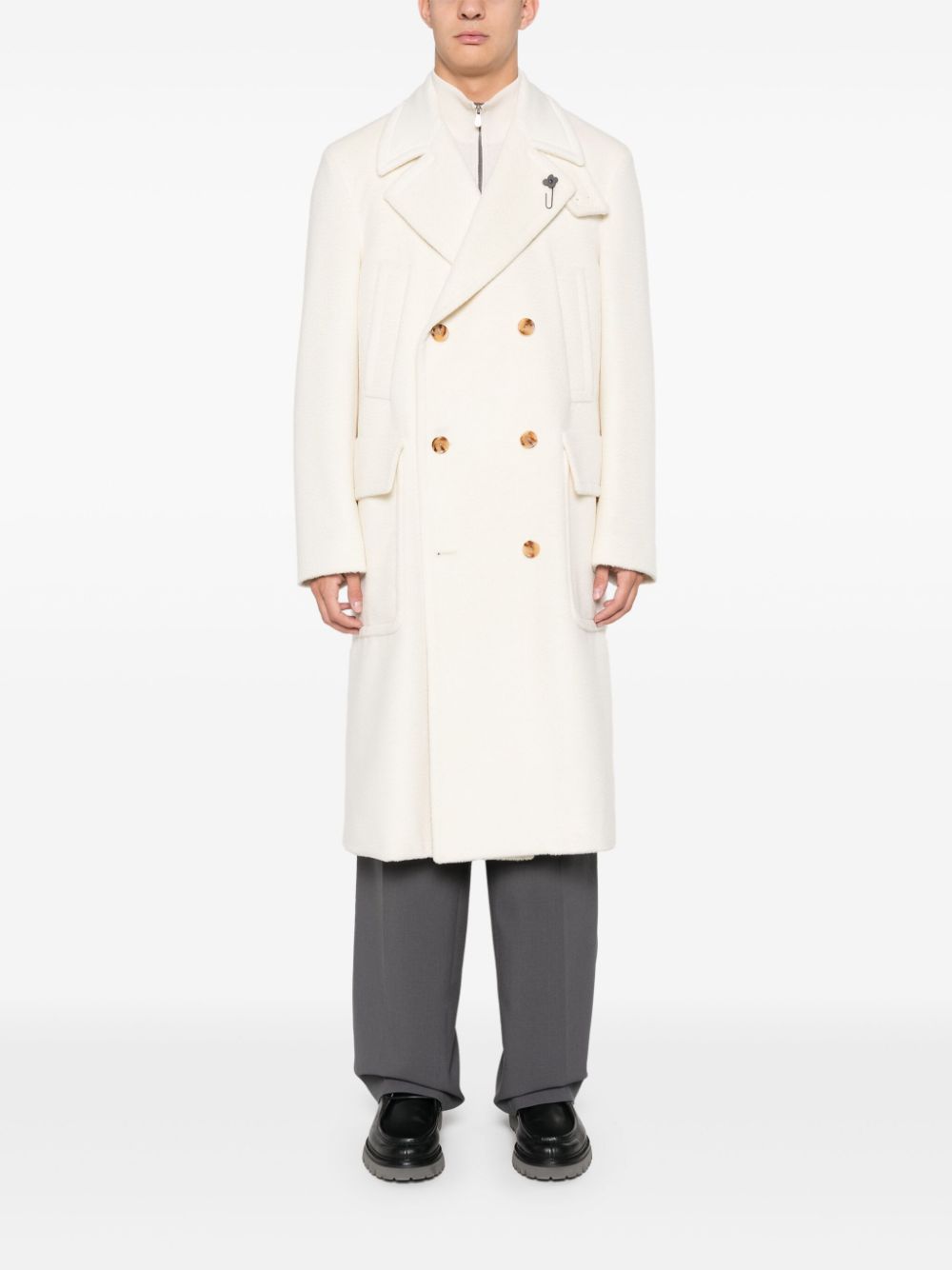Maison-Kitsune Double Breasted Coats Men Lardini double-breasted Coat White